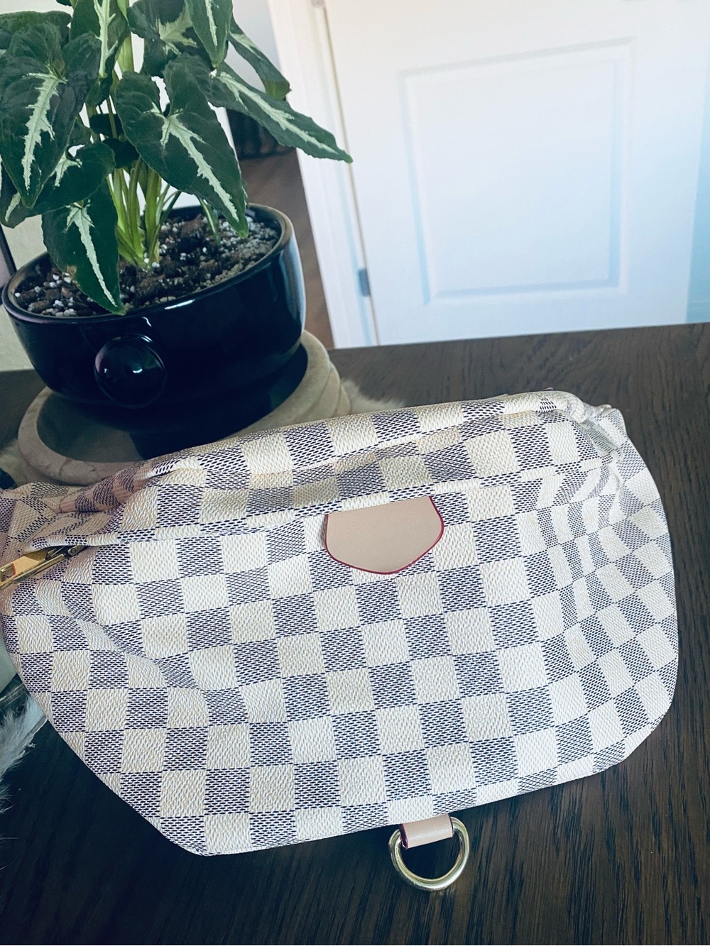Women's Checkered Crossbody Bag in White and Gray